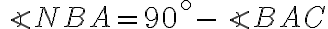 \angle{NBA}=90^\circ-\angle{BAC}