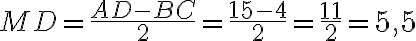 MD = \dfrac {AD - BC}{2} = \dfrac {15-4}{2} = \dfrac {11}{2} = 5,5