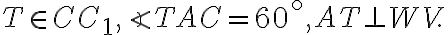 T \in CC_1, \angle{TAC} = 60^\circ, AT \perp WV. 